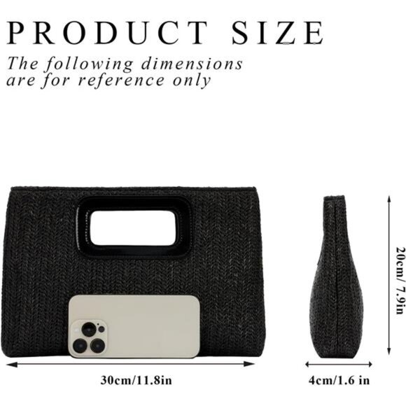 Straw Clutch Top Handbags Raffia Bag Black - Picture 2 of 6
